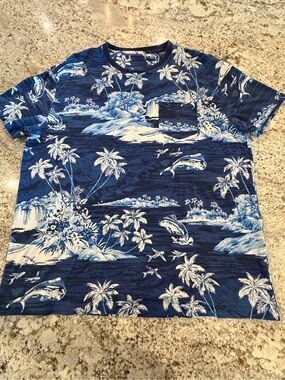 Polo Ralph Lauren Blue Tropical Hawaii Beach Pocket Tee